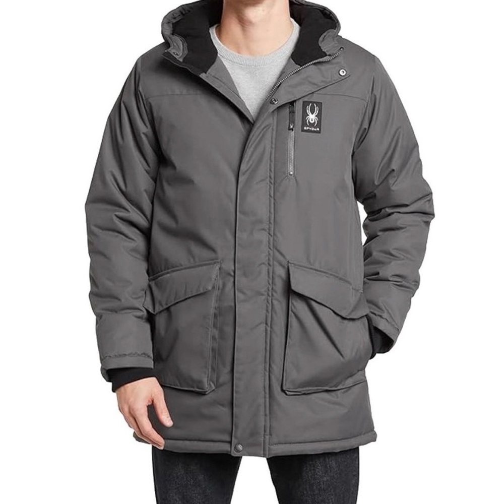 Spyder Men’s Ski Snowboard Hooded Jacket Parka, Insulated & Waterproof, Gray XL